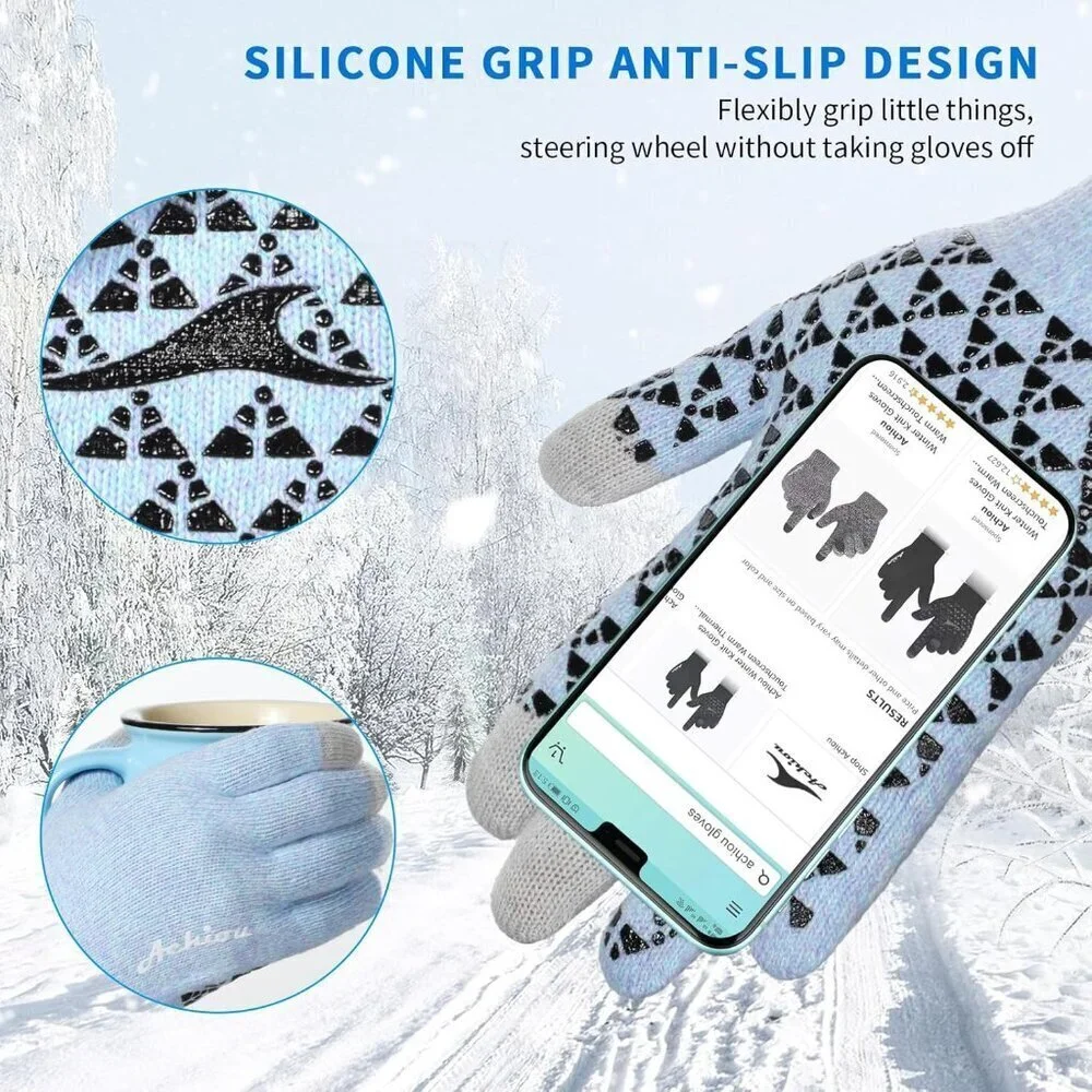 Women's Crystal Blue Upgraded Touch Screen Thermal Soft Knit Lining Winter Glove